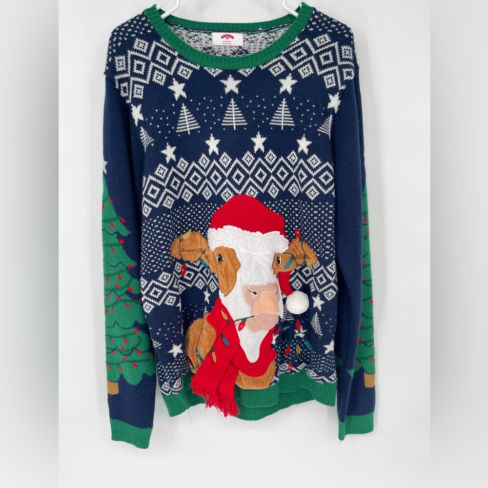 Holiday Time Blue and Green Crewneck Sweater‎